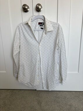 jf j.ferrar White Button-Up Shirt with Micro Dot Print